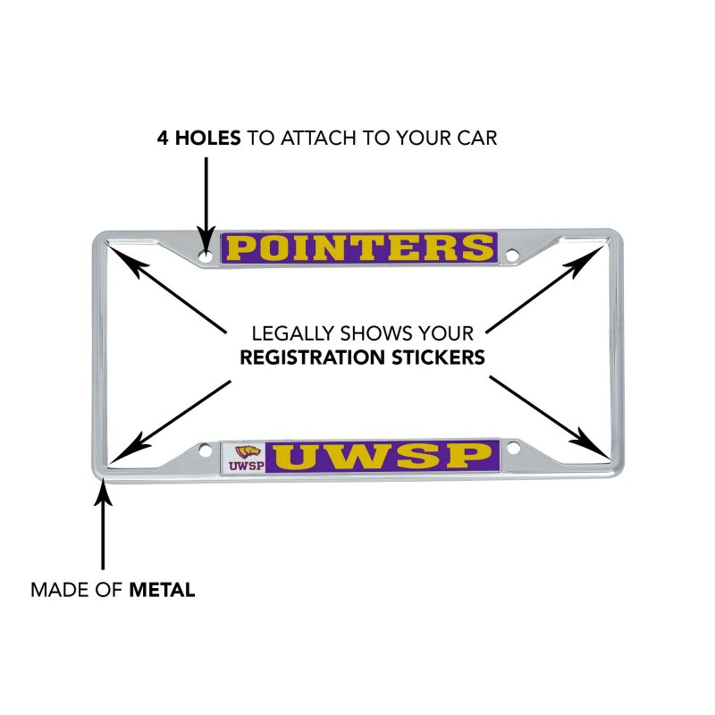 University Of Wisconsin Stevens Point Uwsp Pointers Metal License Plate Frame For Front Or Back Car Officially Licensed Mascot