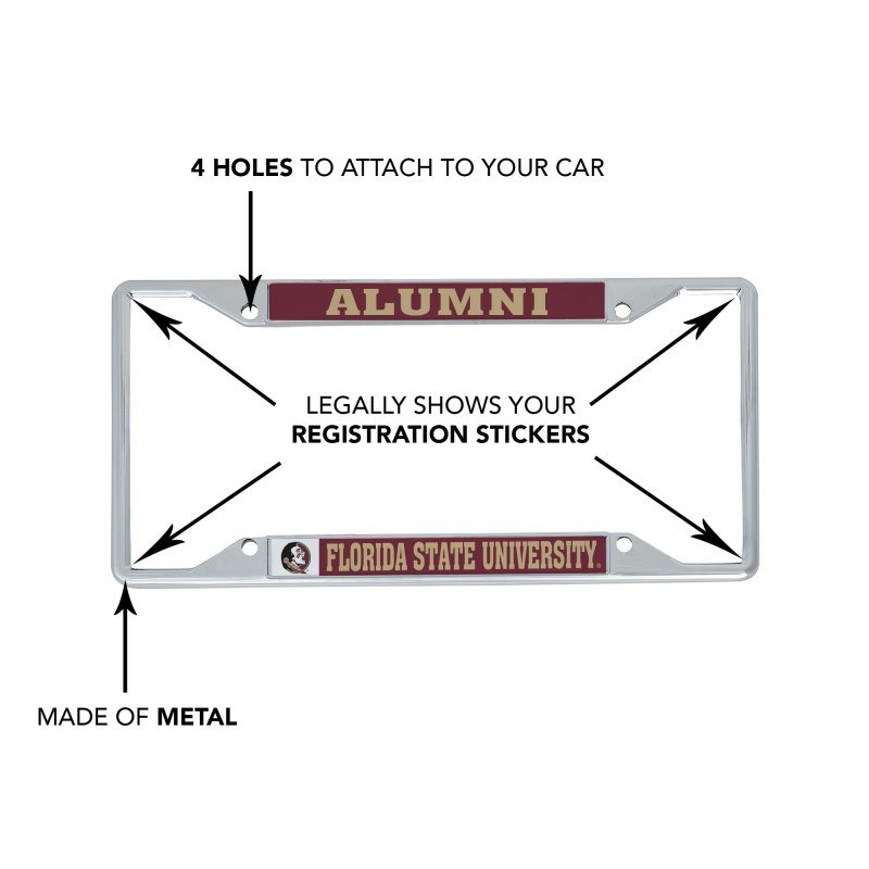 Florida State University Metal License Plate Frame For Front Or Back Of Car Officially Licensed Alumni Seminole Head 2-pack