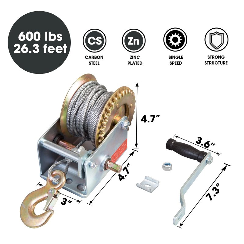 Road Dawg Atrt1061cd-1 Torin Hand Crank Boat Winch With 26 3ft Cable 600lbs Capacity