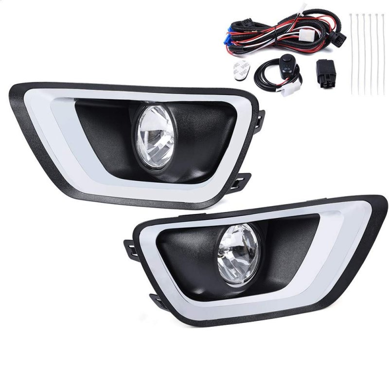 Fog Lights Kit For 2015 To 2019 Chevrolet Colorado Clear Lens Halogen Lamps With Wiring Harness Switch And Bezels Front