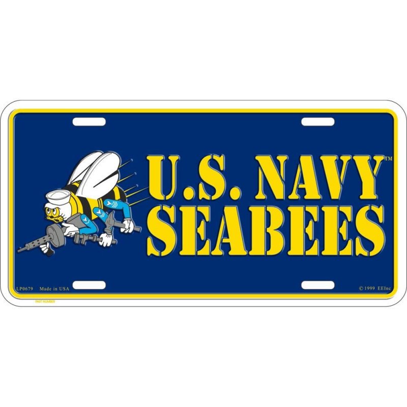 United States Navy Seabees Usn Automobile Metal License Plate Including Fastener Screws