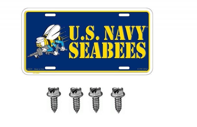 United States Navy Seabees Usn Automobile Metal License Plate Including Fastener Screws