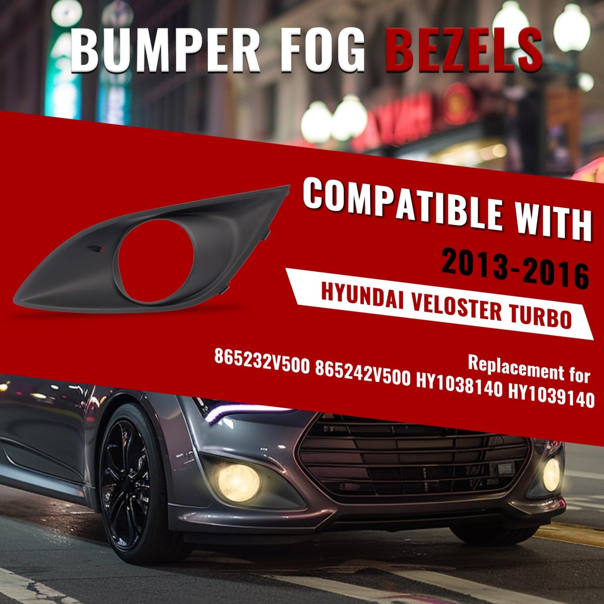 Fog Light Bezel Pair For 2013-2017 Hyundai Veloster Turbo Front Bumper Lamp Trim Cover Matte Black Replacement Hy1038140