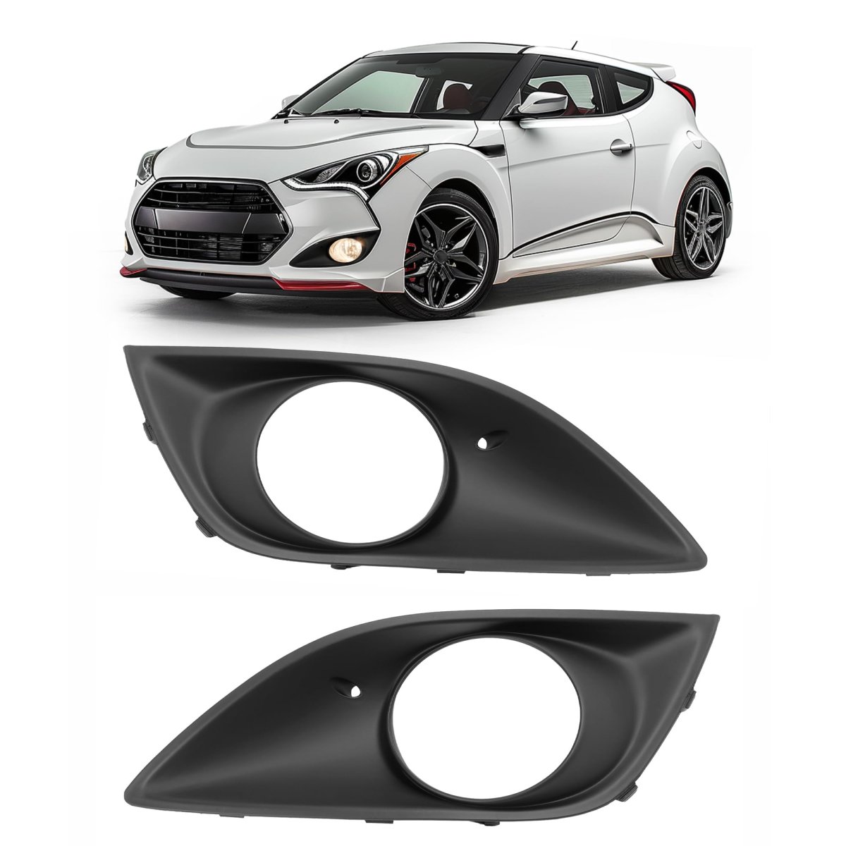 Fog Light Bezel Pair For 2013-2017 Hyundai Veloster Turbo Front Bumper Lamp Trim Cover Matte Black Replacement Hy1038140