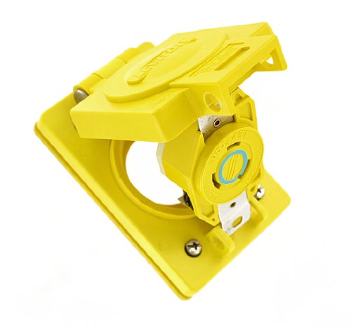Leviton 67w48 20 Amp 250 Volt Single Locking Flush Mounting Receptacle Corrosion Resistant Grounding Wetguard Flip Lid Yellow