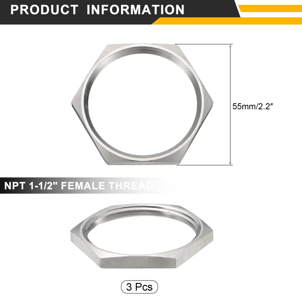 3pcs Cast Pipe Fitting Hex Locknut 304 Stainless Steel Lock Nut Npt 1-1 2 Female Thread For Plumbing Fixed Water Broom And