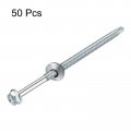 Uxcell 14 X 5 Self Drilling Screws With Rubber Washer 50pcs Zinc Plated Steel Roofing Hex Head Tapping Epdm For Metal To