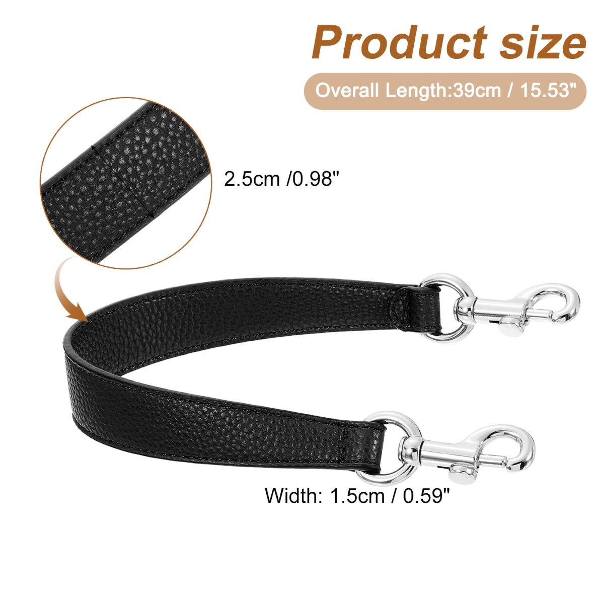 14 17 Inch Pu Leather Short Bag Strap With Clasp Purse Handles Handbags Replacement Straps For Clutch Underarm Bags Black