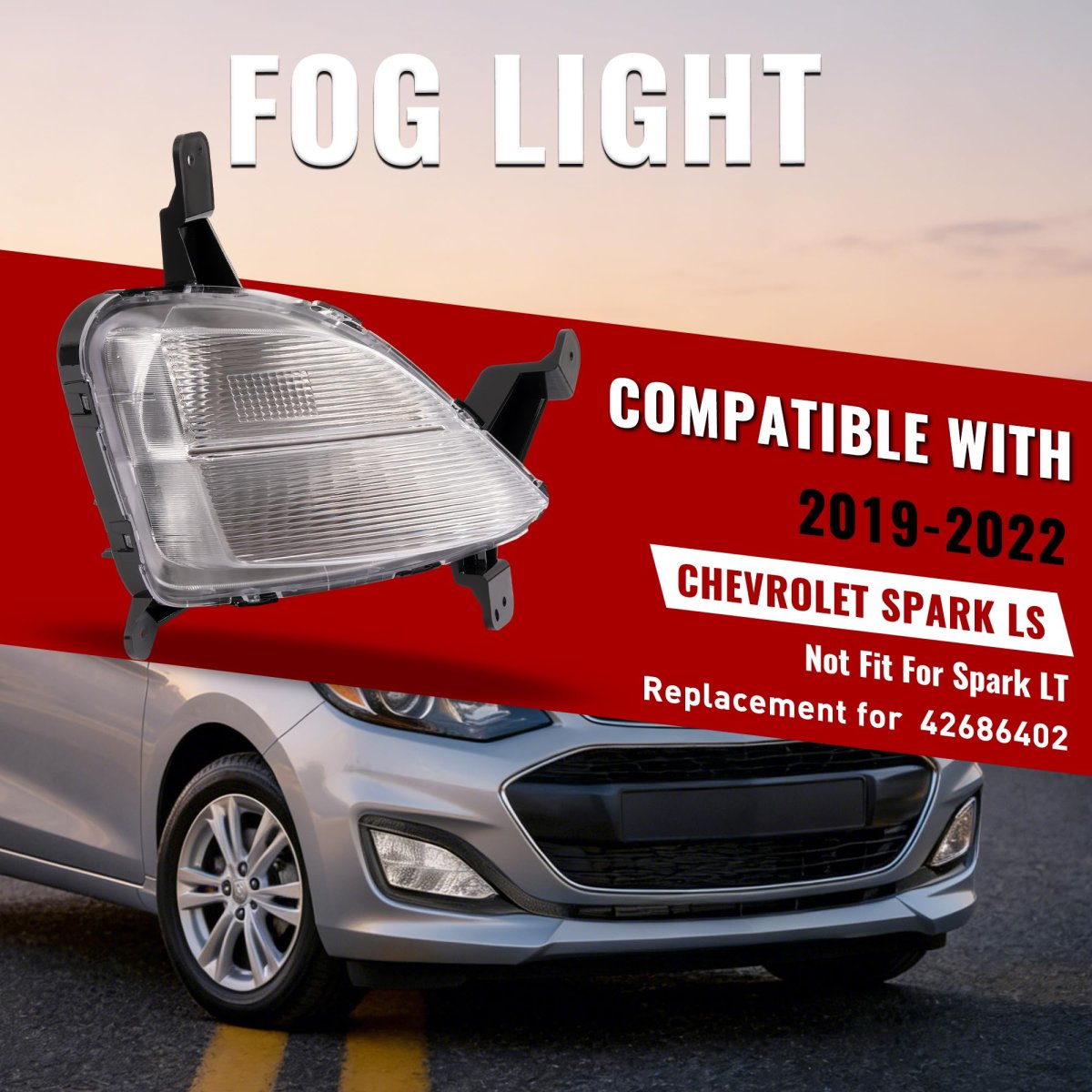 Hecasa Right Fog Light For 2019-2022 Chevy Chevrolet Spark Ls Daytime Running Lamp Front Bumper Replacement 42686402 Clear Lens