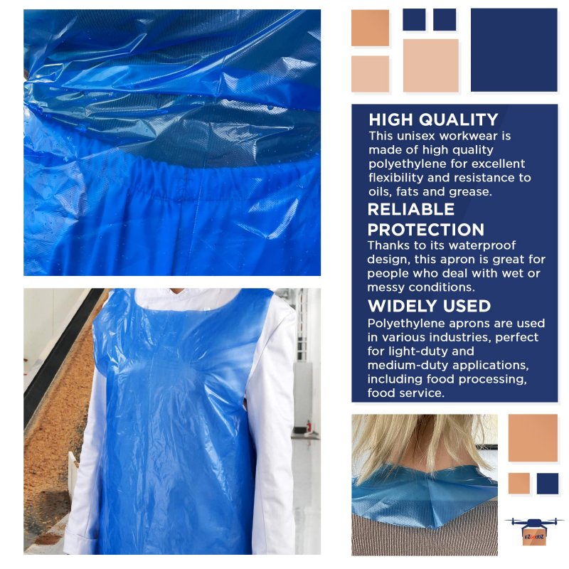 Ezgoodz Plastic Disposable Aprons For Adults 28 X 46 Pack Of 100 Blue Polyethylene Hair Stylist 2 Mil Waterproof Poly