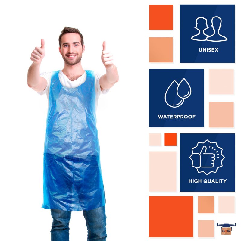 Ezgoodz Plastic Disposable Aprons For Adults 28 X 46 Pack Of 100 Blue Polyethylene Hair Stylist 2 Mil Waterproof Poly