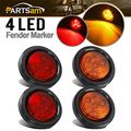 Partsam 4 2 Round Led Red Amber Clearance Side Marker Light Grommets Mount W Reflex 
