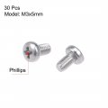 Uxcell M3x5mm Machine Screws Pan Phillips Cross Head Screw 304 Stainless Steel Fasteners Bolts 30pcs