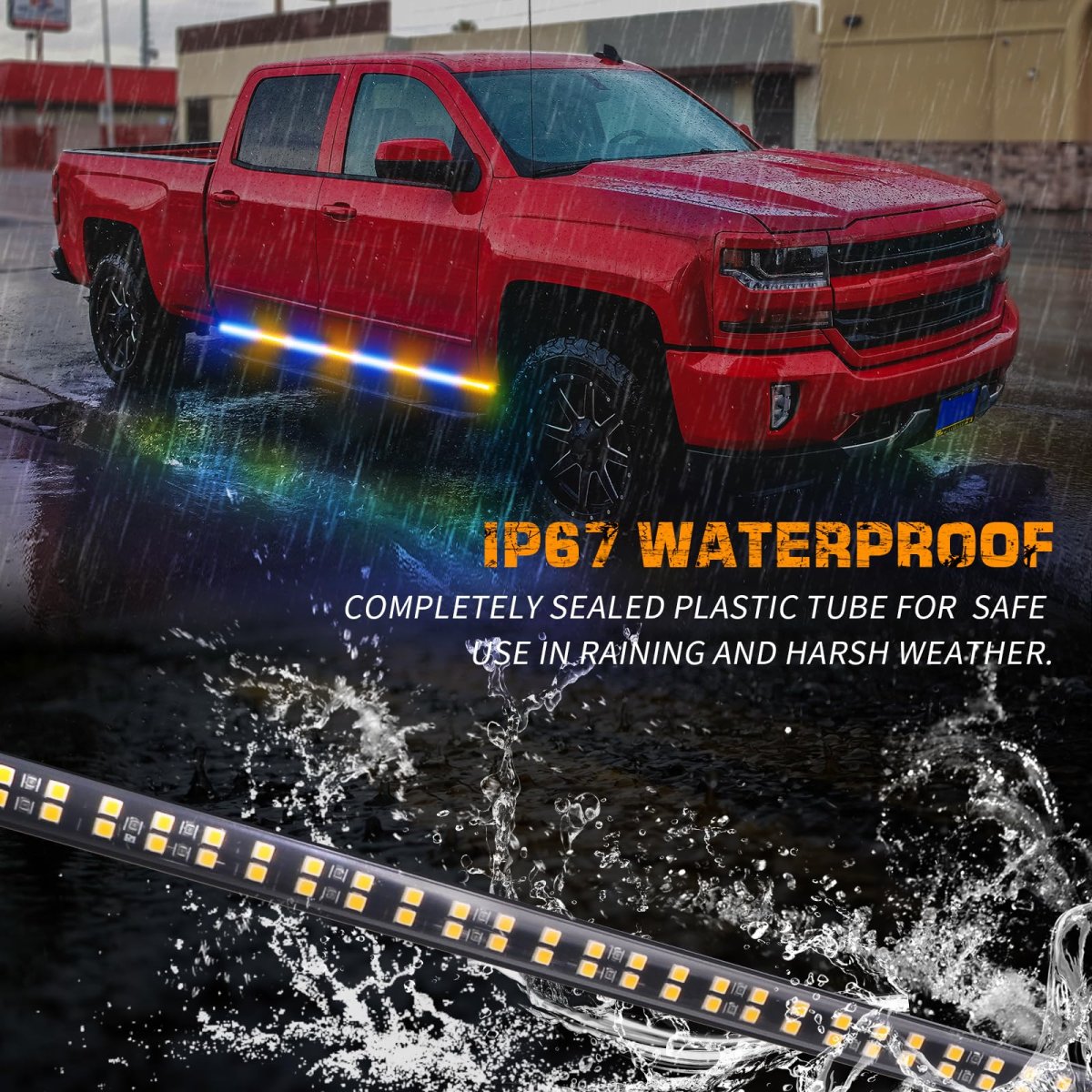 2pcs 70 In Amber Blue Strobe Lights Strip 864 Led Emergency Running Board Flashing Warning Hazard Safety Waterproof For Trucks
