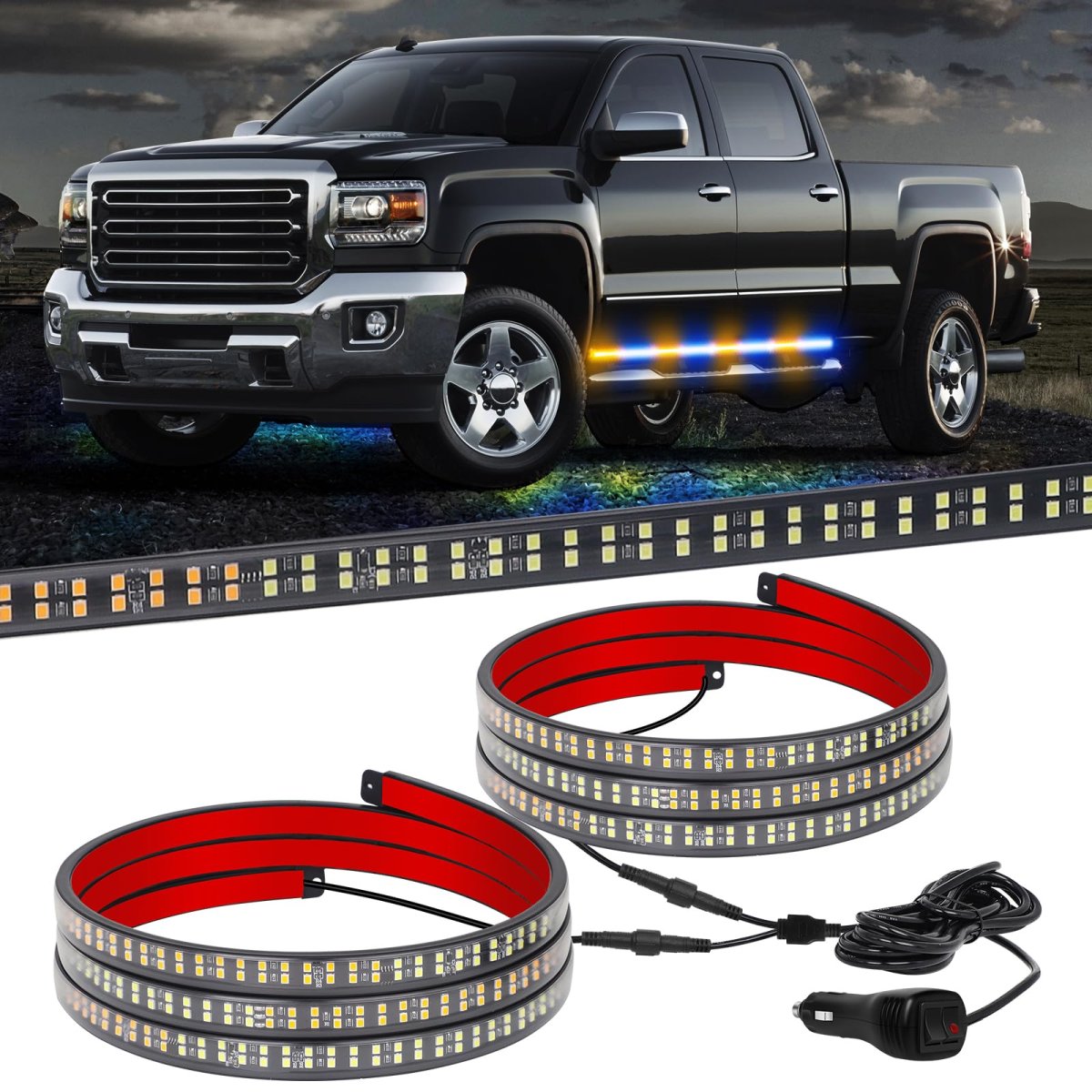 2pcs 70 In Amber Blue Strobe Lights Strip 864 Led Emergency Running Board Flashing Warning Hazard Safety Waterproof For Trucks