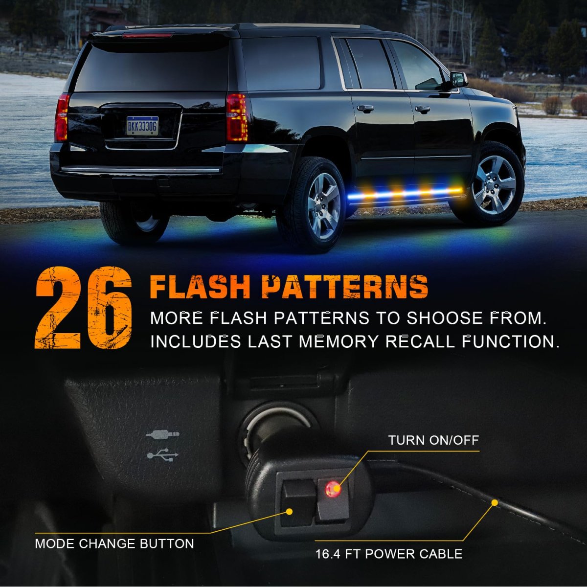 2pcs 70 In Amber Blue Strobe Lights Strip 864 Led Emergency Running Board Flashing Warning Hazard Safety Waterproof For Trucks