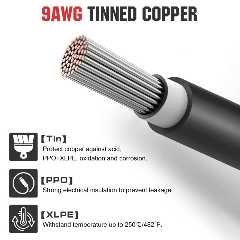 Eco-worthy 9awg Battery Cables Set With 13 64 Lugs Terminals 12inch Tinned Copper Inverter Cable For Car Truck Rv Solar