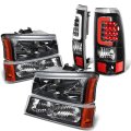 Auto Dynasty For Chevy Silverado 1st Gen 4-piece Pair Of Black Amber Corner Headlight Clear Lens 3d Led Tail Light 