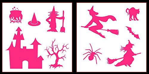 Auto Vynamics Stickerpack-witchset01-10-gpnk Gloss Pink Vinyl Detailed Witches Witchcraft Sticker Pack Multiple Witch Designs W