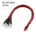 Uxcell 18pcs 5mm Pre Wired Led Red Dc24v Clear Lens Light Emitting Diodes