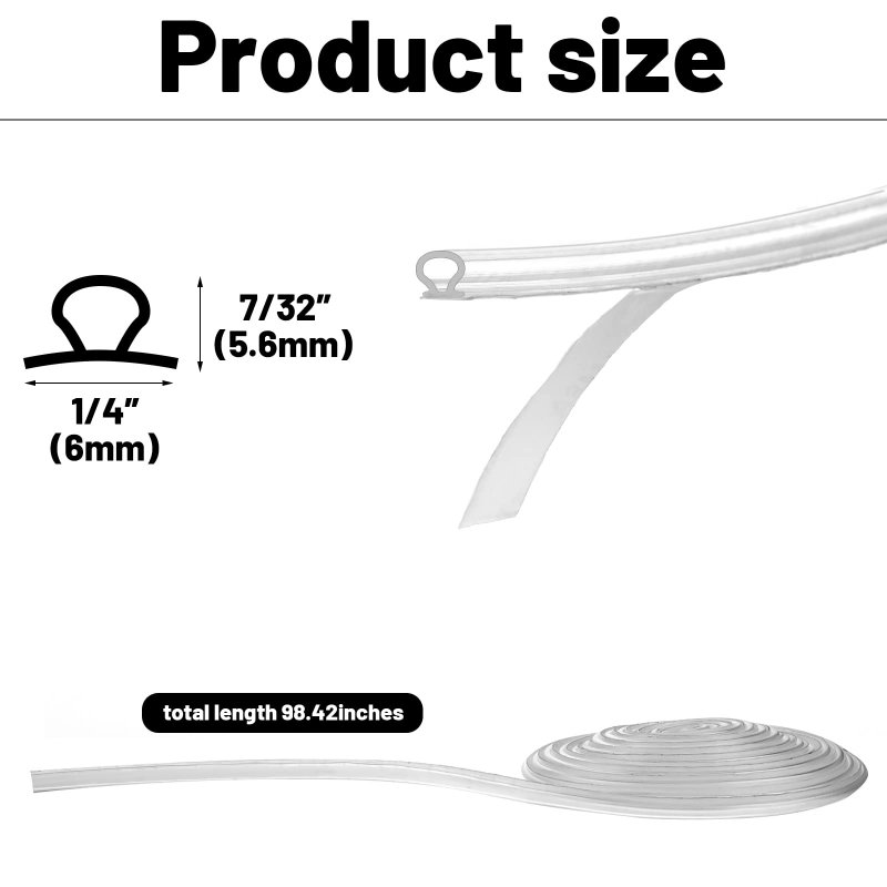 Shower Door Strip Seal For Glass 7 32 In X 98 4 Clear Pvc Frameless Sweep Water Barrier Rolls