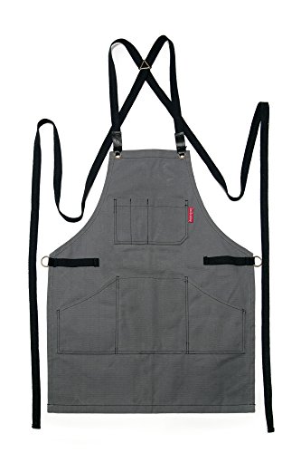 Under Ny Sky Essential Heavy Duty Cross-back Apron Gray Waxed Canvas Black Leather