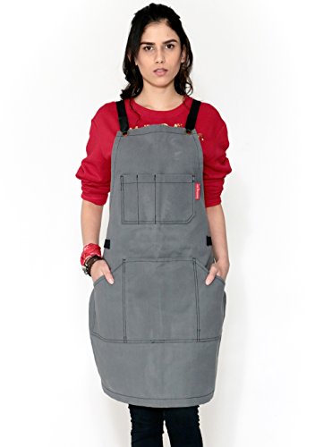 Under Ny Sky Essential Heavy Duty Cross-back Apron Gray Waxed Canvas Black Leather