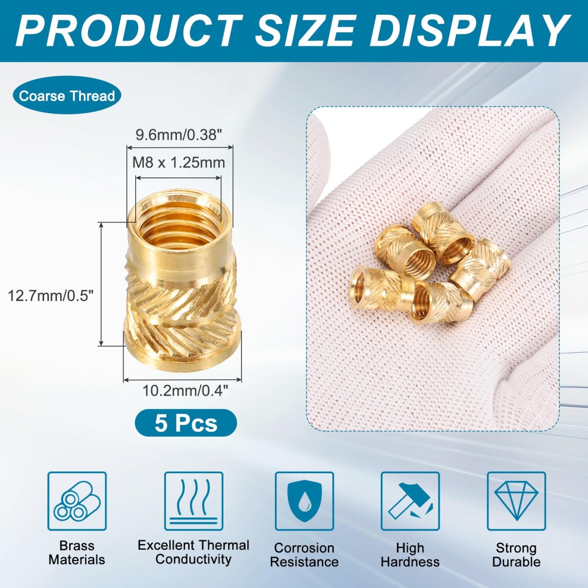 5 Pcs Threaded Inserts M8 X 12 7mm H 9 6mm Od Brass Metric Knurled Flange T-nuts Female Heat Set Embedment Nut For Plastic And