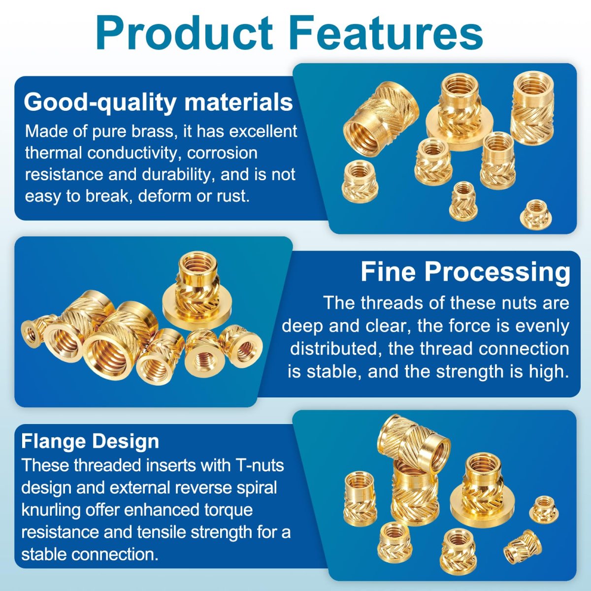 5 Pcs Threaded Inserts M8 X 12 7mm H 9 6mm Od Brass Metric Knurled Flange T-nuts Female Heat Set Embedment Nut For Plastic And