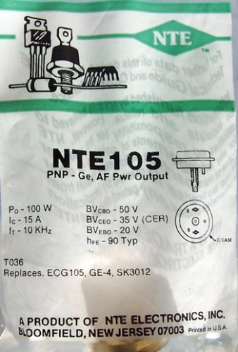 NTE Electronics NTE101 PNP Germanium Complementary Transistor for Oscillator/Mixer 300 mA Collector Current 25V Collector-Base Voltage Medium Speed Switch 