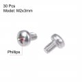 Uxcell M2x3mm Machine Screws Pan Phillips Cross Head Screw 304 Stainless Steel Fasteners Bolts 30pcs
