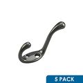 5 Pack Rok Hardware Heavy Duty Dual Home Closet Wall Towel Coat Hook 3-1 2 Antique Nickel Rokch101an