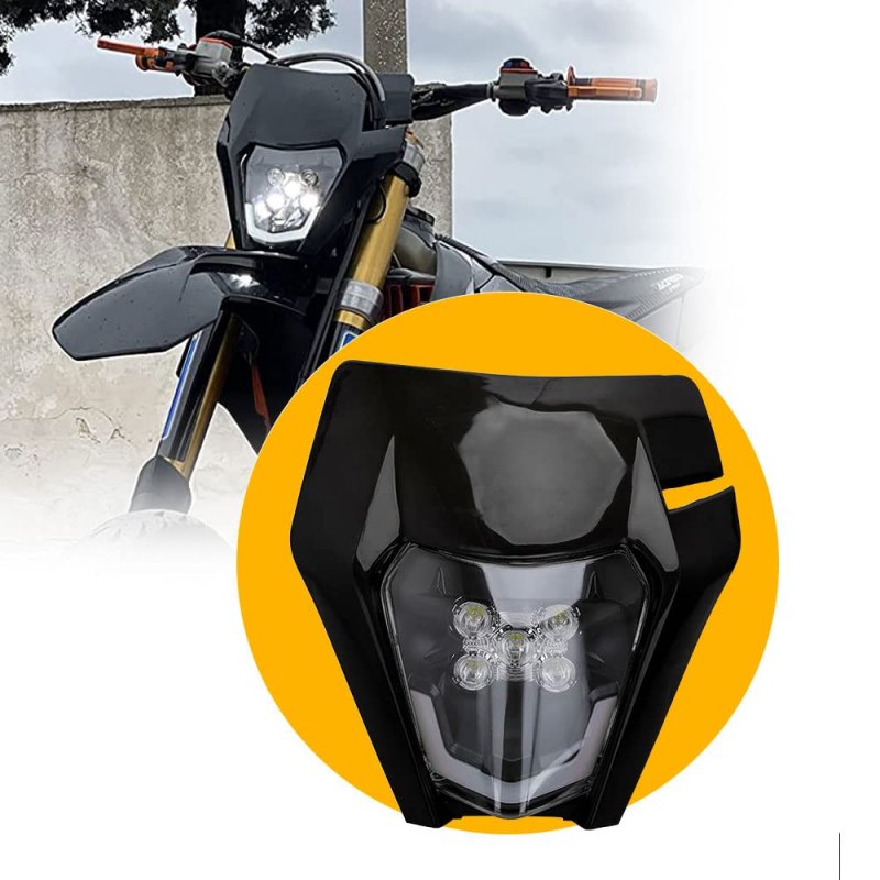 Universal Led Headlight Kit For Dirt Bike Pit And Atv 12v Black Motorcycle Head Light Assembly With Glass Lens High Beam Style