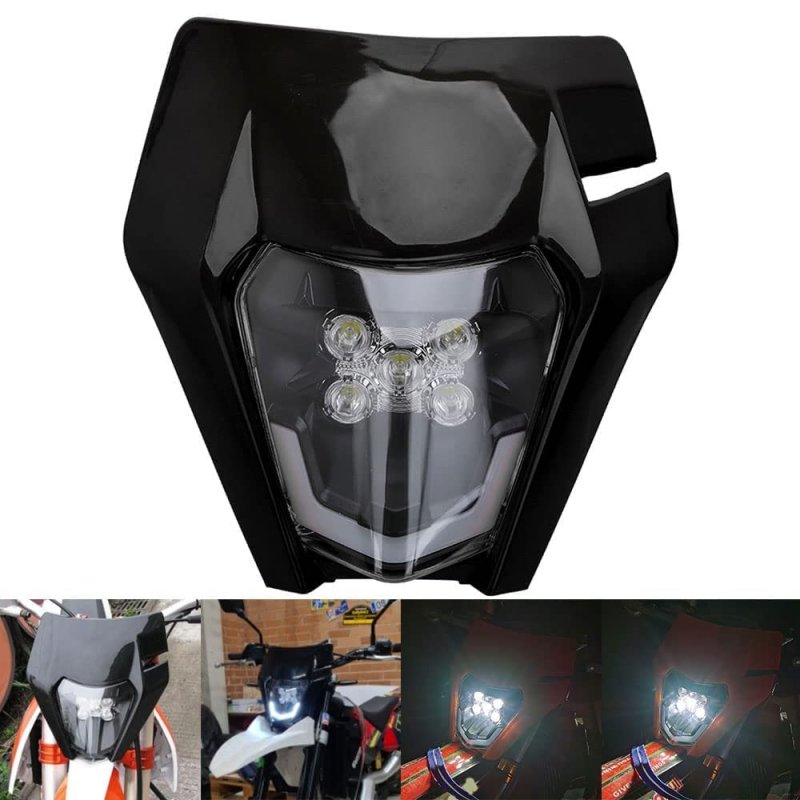 Universal Led Headlight Kit For Dirt Bike Pit And Atv 12v Black Motorcycle Head Light Assembly With Glass Lens High Beam Style