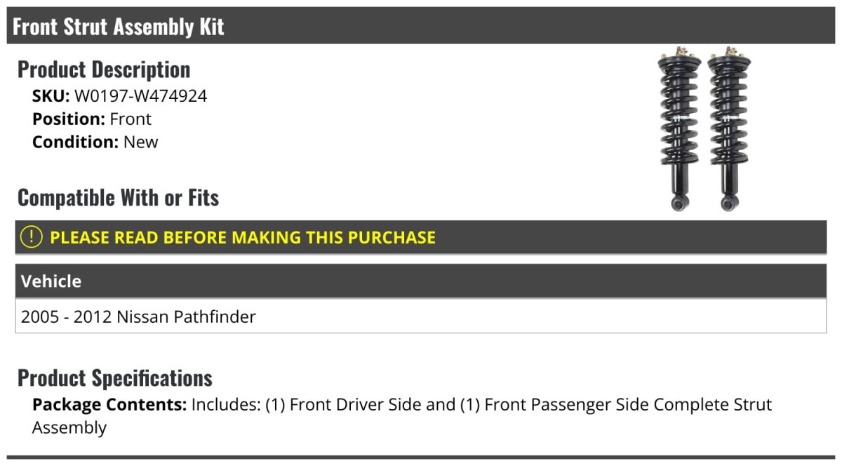 Front Strut And Coil Spring Assembly Set Of 2 For 2005-2012 Nissan Pathfinder