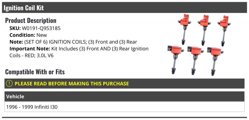Red Ignition Coil Kit Set Of 6 For 1996-1999 Infiniti I30