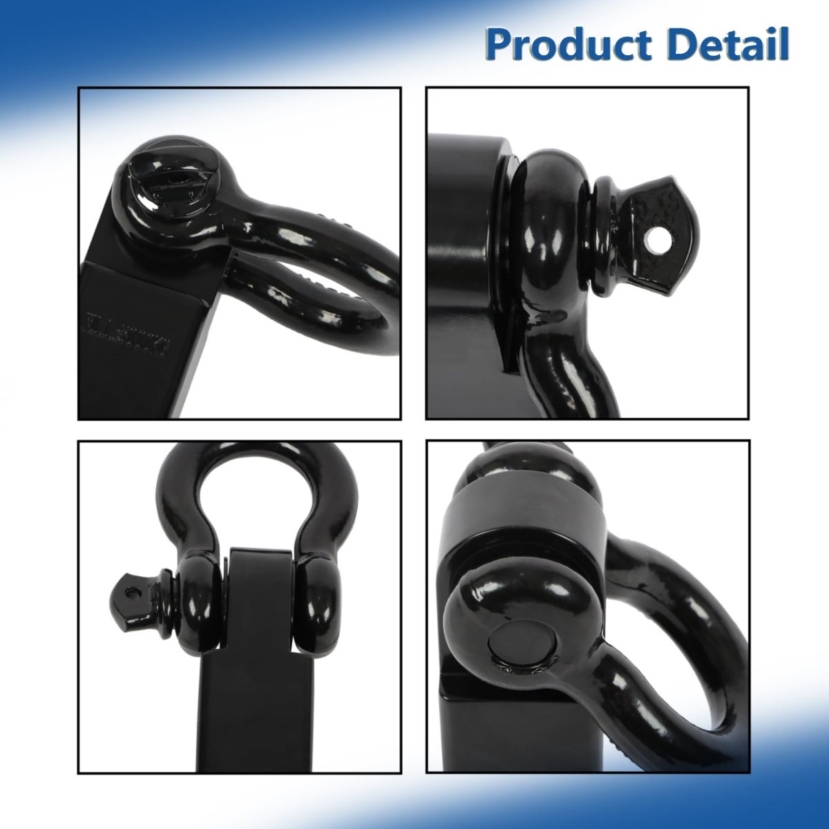 3 4 In D Ring Shackle Tow Hook With 2 Hitch Receiver And 5 8 Pin 45000 Lbs Capacity Powder Coated Black Replacement For Trucks
