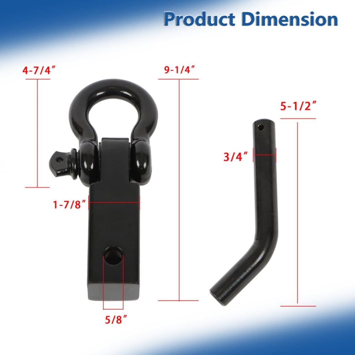 3 4 In D Ring Shackle Tow Hook With 2 Hitch Receiver And 5 8 Pin 45000 Lbs Capacity Powder Coated Black Replacement For Trucks