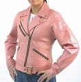 Ladies Pink Leather Motorcycle Jacket With Wings On Back Size S Sm Small 