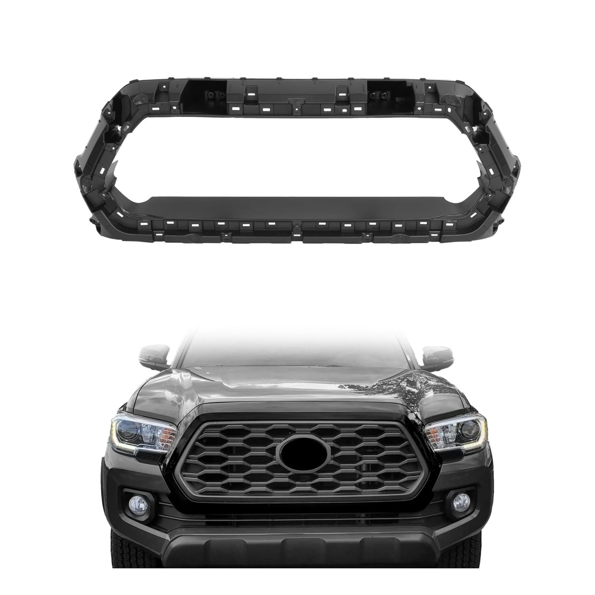 Hecasa Grille Bracket For 2016-2023 Toyota Tacoma Front Upper Grill Outer Frame Shell Holder Plastic Abs Black