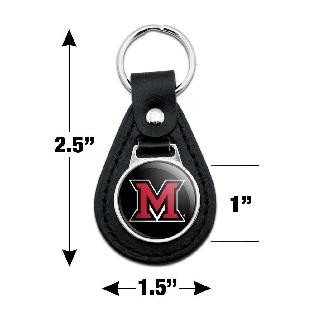 Graphics More Black Leather Miami University Redhawks Logo Keychain
