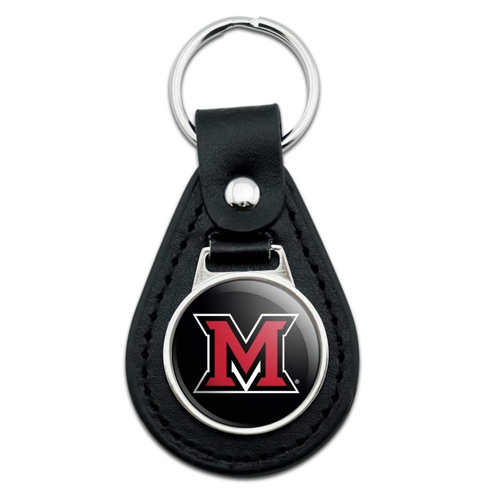 Graphics More Black Leather Miami University Redhawks Logo Keychain