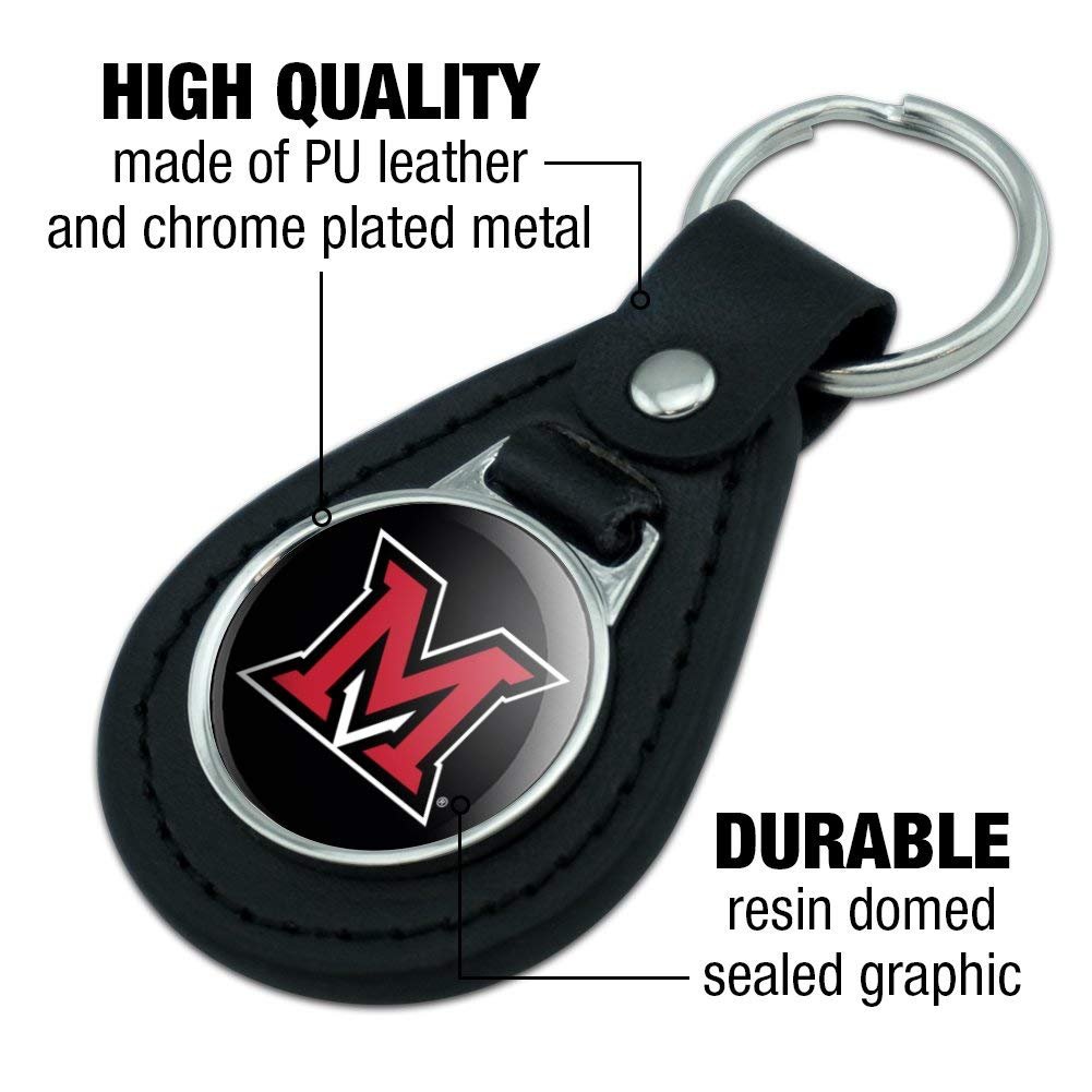 Graphics More Black Leather Miami University Redhawks Logo Keychain