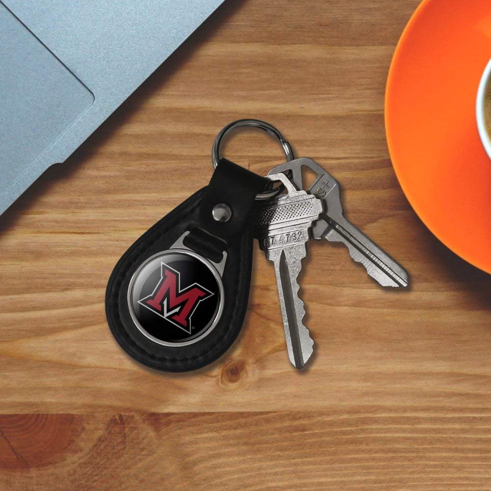 Graphics More Black Leather Miami University Redhawks Logo Keychain