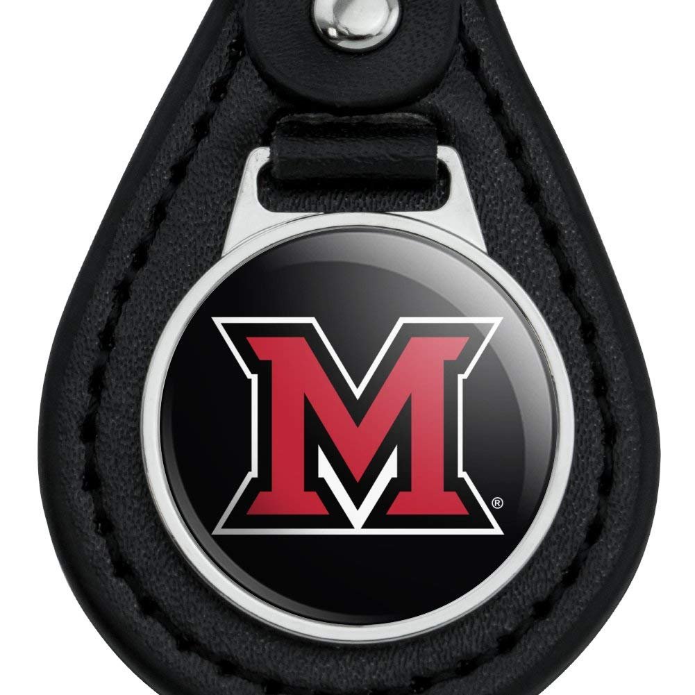 Graphics More Black Leather Miami University Redhawks Logo Keychain