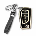 Toyota Key Fob Cover With Keychain For Tundra Camry Rav4 Highlander Corolla Tacoma 4 Button Soft Tpu Protective Case Black 