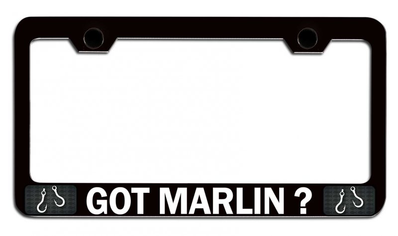 Marlin Fishing Black Metal License Plate Frame Tag Holder Universal Fit For Cars Trucks And Suvs 12 5 X 6 In Powder Coated