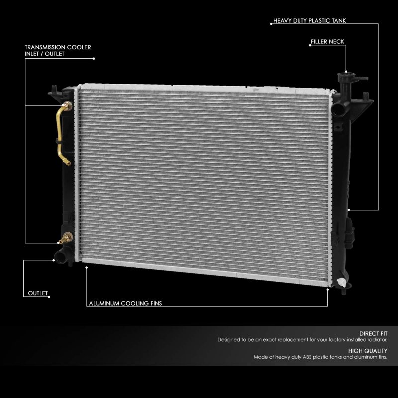 Dna Motoring Oem-ra-13382 Oe Style Aluminum Core Cooling Radiator For 10- Santa Fe 19 Xl 11-15 Sorento 26-3 W -7 H X 5 8 D 1-3