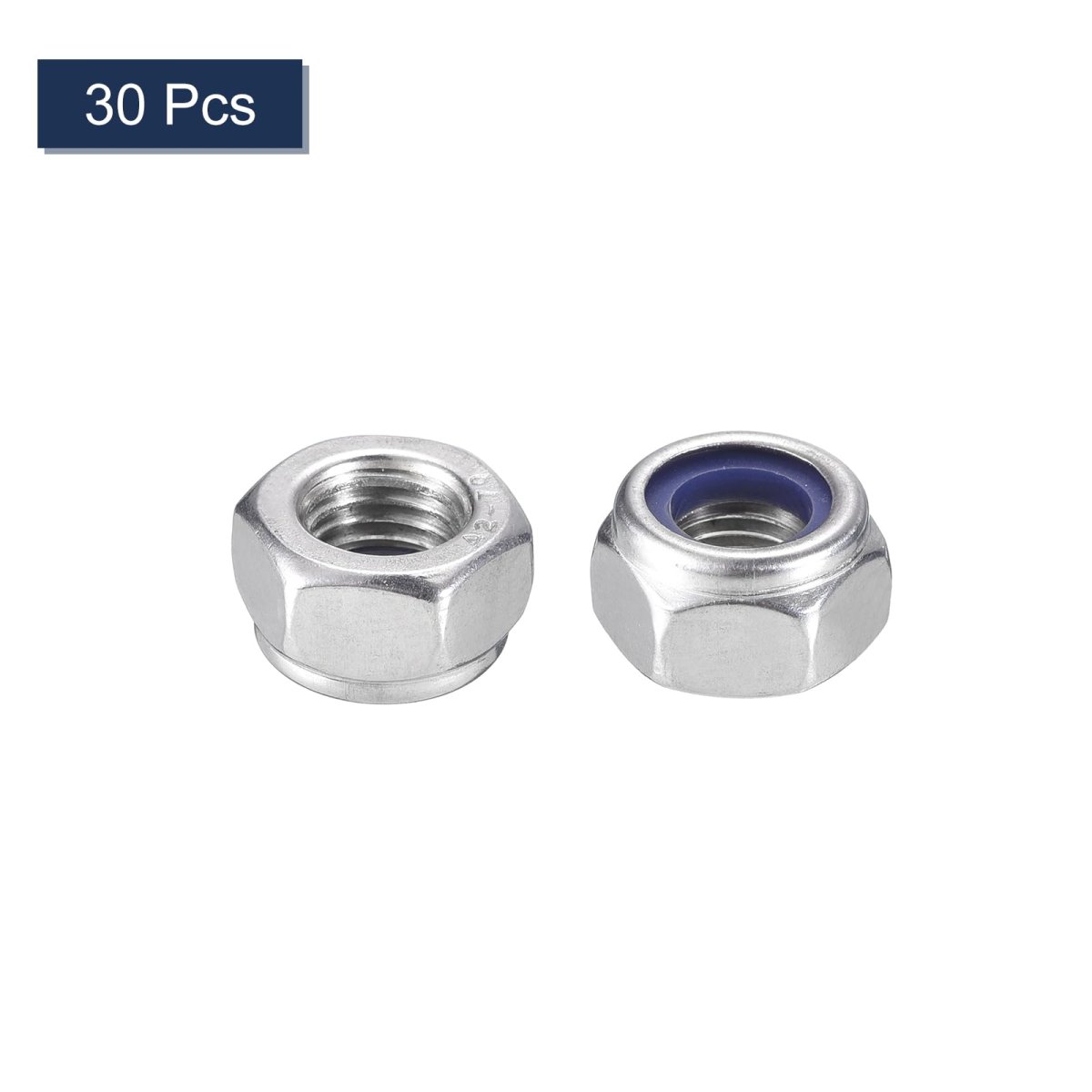 30pcs M8 X 1 Nylon Insert Hex Lock Nuts 304 Stainless Steel Self-locking Stop Nut For Industrial Construction Fasteners Silver