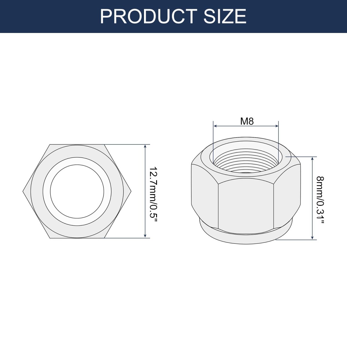 30pcs M8 X 1 Nylon Insert Hex Lock Nuts 304 Stainless Steel Self-locking Stop Nut For Industrial Construction Fasteners Silver